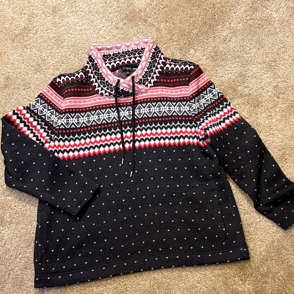 Talbots Black and Red Geometric Sweater